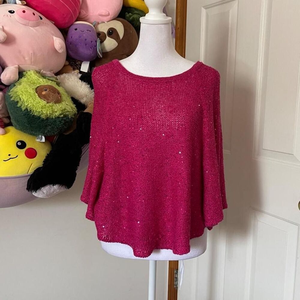 JUSTICE PINK SEQUIN KNIT PONCHO